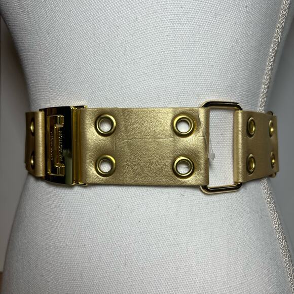 Kenneth Cole Reaction Gold Faux Leather Belt Stretch Cinch Size Medium Large - Picture 10 of 11